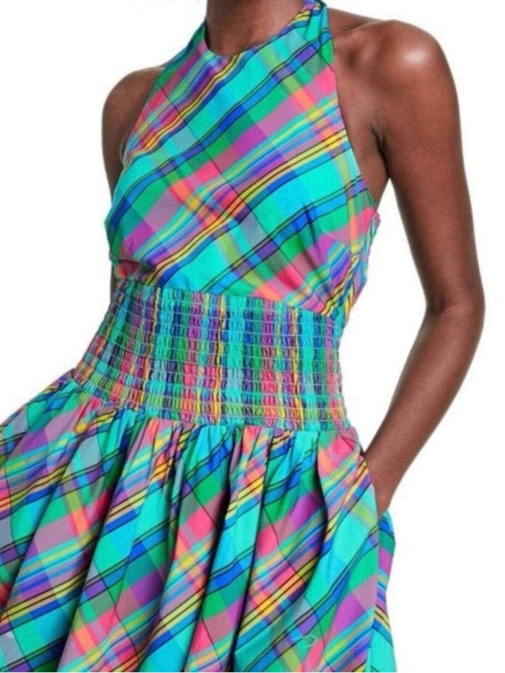 NWT Christopher John Rogers for Target Blue Green Plaid Bow Back Halter DresS